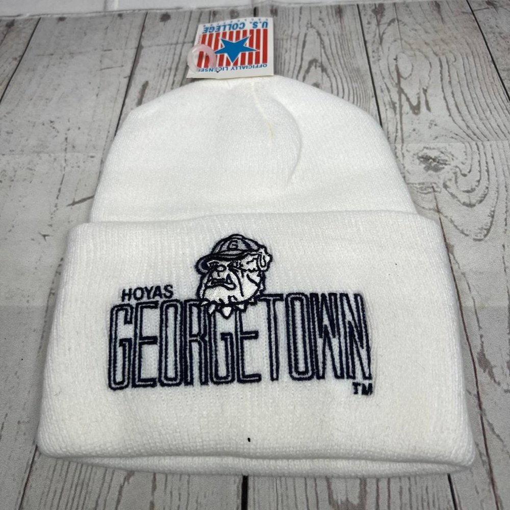 Vintage Cuffed Georgetown Hoyas NCAA Hat Beanie Cap White‎ New Men